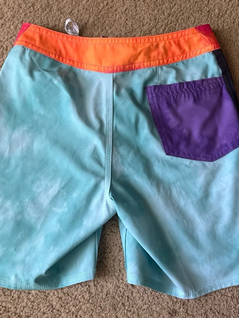 Quiksilver Boys' Turquoise Swim Trunks with Coral-Orange Waistband